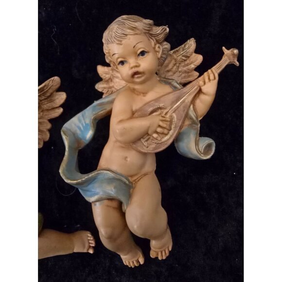 5" Cherub Angel Figurines Vintage Depose Italy Fontanini Playing Flute Mandolin - Picture 2 of 13